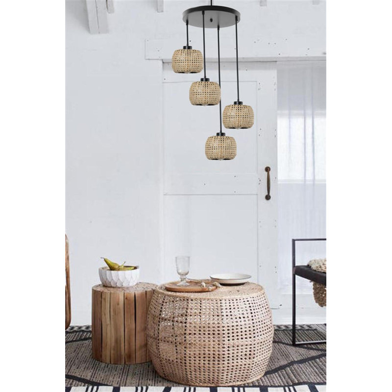Luminaire suspendu tambour à 4 lumières Montsinger, Beige, 4