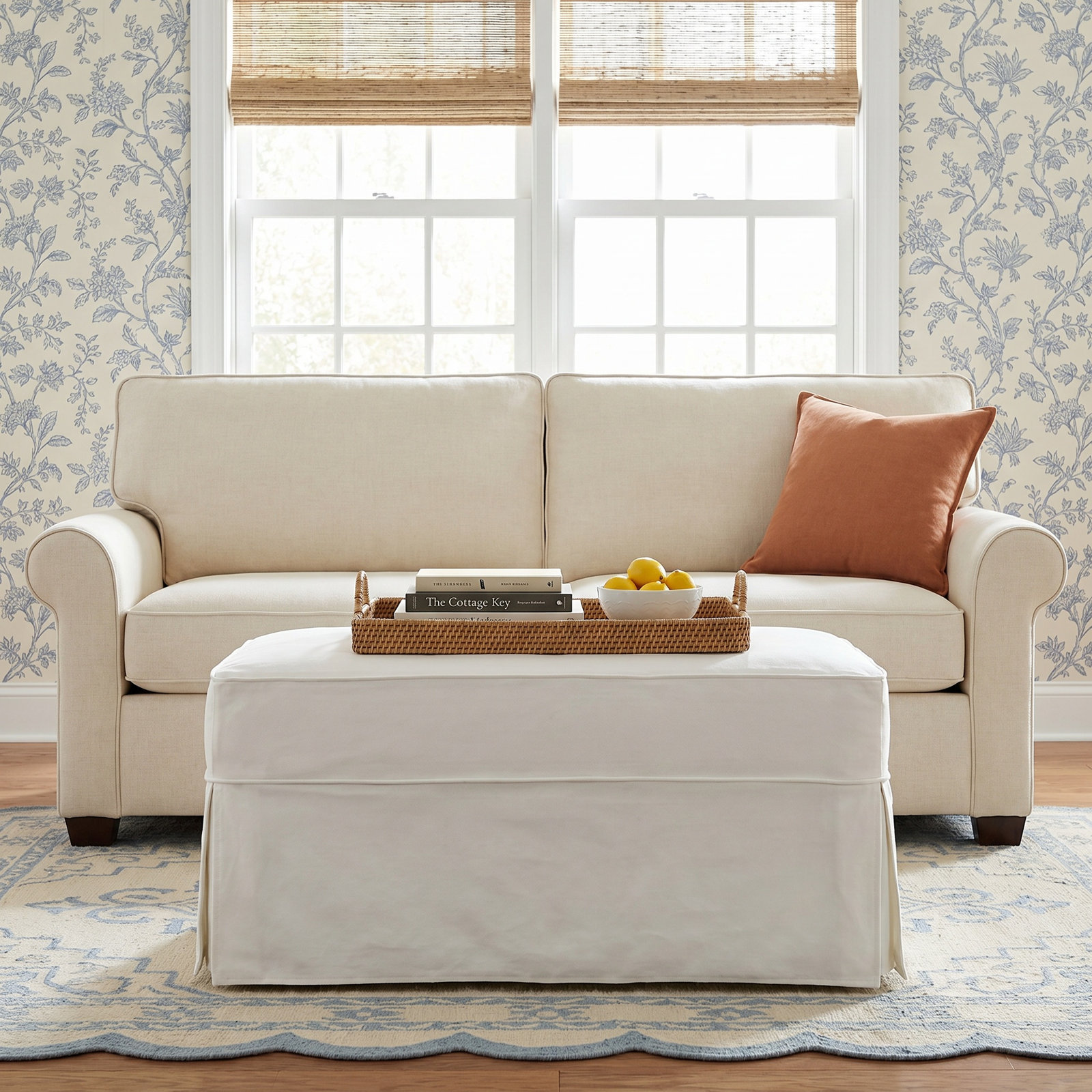 Porter 34" Ottoman, Bayou Off White Canvas