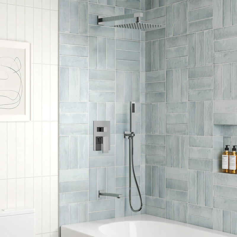 Wall Mount 10" High-Pressure Rainfall Shower System, Tub Shower Faucet Set with Rough-in Valve, Chrome