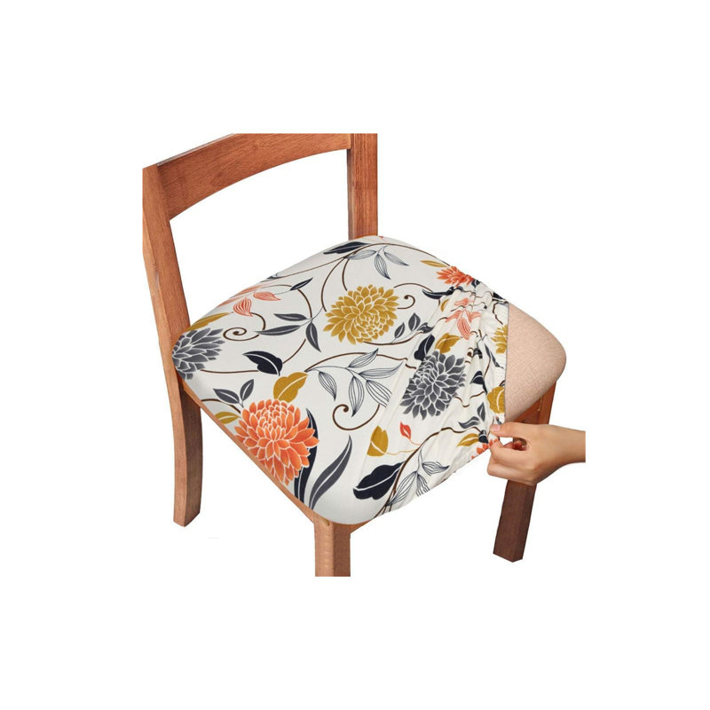 2 housses de siège de chaise avec attaches élastiques et boutons, beige amovible
