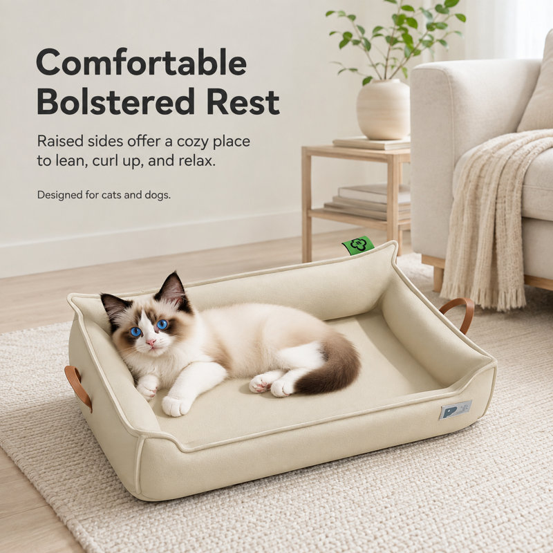 Canapé-lit pour animaux de compagnie avec housse amovible Leathaire, 19,7 x 15,8 x 7,9 pouces, Beige