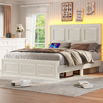 Platform Bed with LED Adjustable Headboard and Charging Port