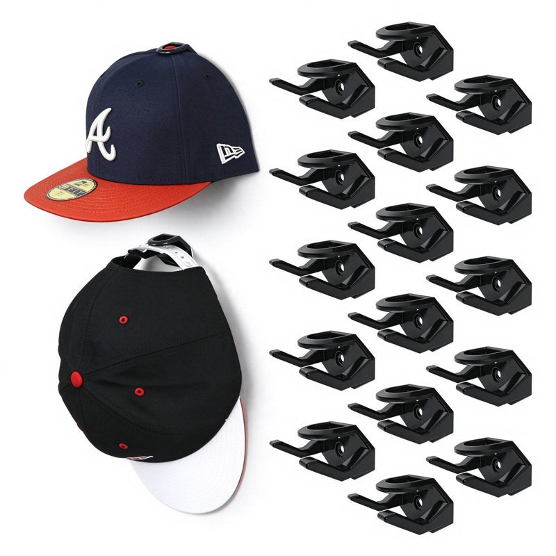 16-Pack Adhesive Hat Hooks, Wall-Mounted Baseball Cap Rack