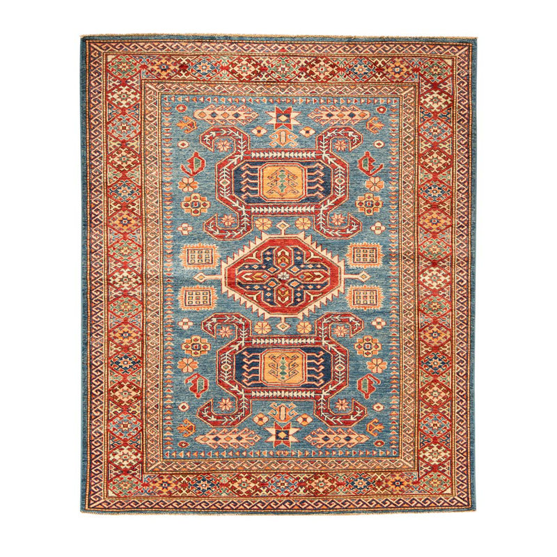 Tapis rouge / bleu / brun noué à la main de haute qualité