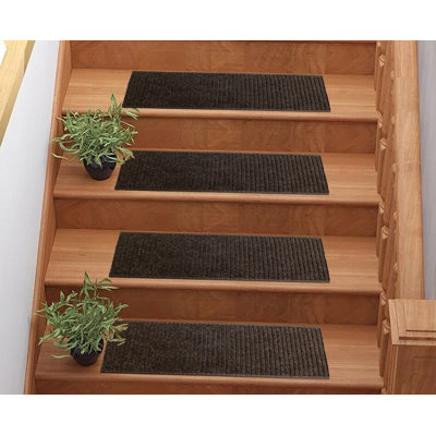 Washable Slip Resistant Indoor / Outdoor Stair Treads Striped Tough Kyle Design Size 8" x 26"