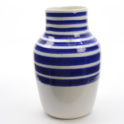 Vase cylindrique en céramique 14 "à rayures bleues et blanches 14"