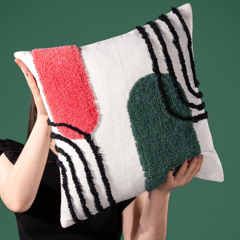 Square Throw Pillow Cover, Pink/Jade