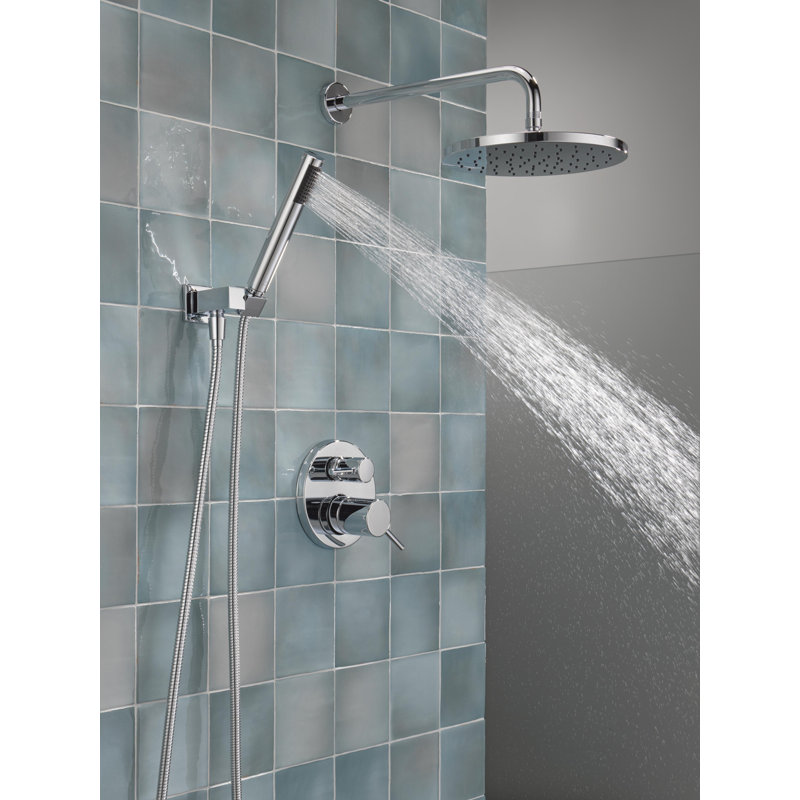 Modern 14 Series Round Rain Shower System Faucet Set, Rainfall Chrome Shower Head and Handle Set, Valve Trim Kit, 10 Inch, Chrome