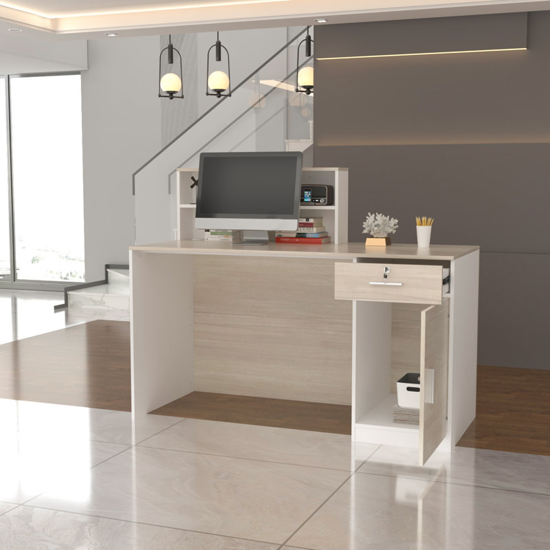 Rectangle Solid + Manufactured Wood Reception Desk with Filing Cabinet