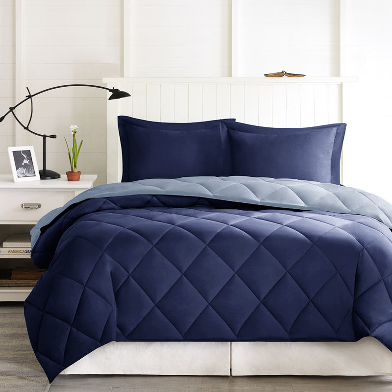 Édredon 3M avec très grandes taies décoratives réversibles et fermeture à glissière matelassée, Bleu marine/clair