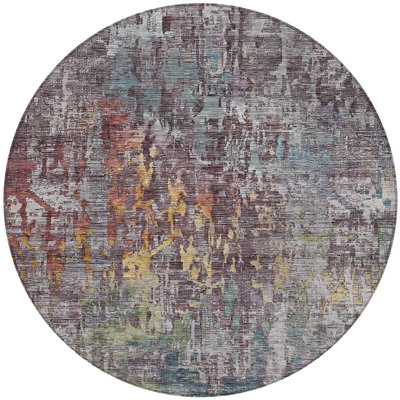Tapis extérieur rond lavable abstrait 8 pi étain