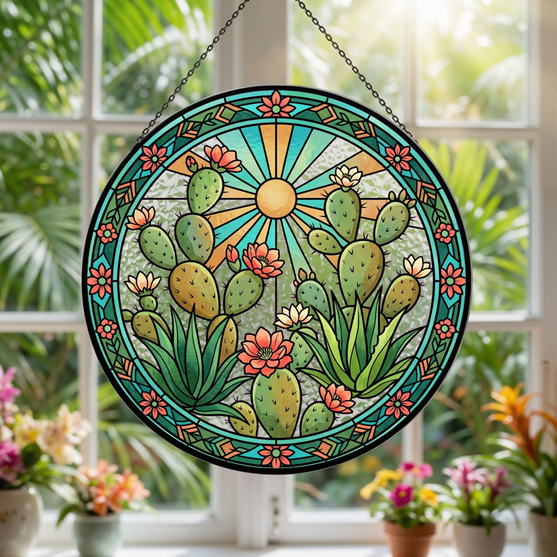 Vitrail Cactus Sunburst, H 7,8 po