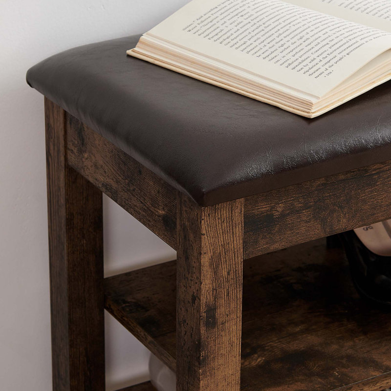 Height-Adjustable Long Rubber Wood Shoe-Changing Bench With Comfortable Seat And Concealed Storage Space, Vintage Wood