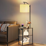 59.06'' Tray Table Floor Lamp with USB & Type-C & AC Port，Modern Shelves Side Table