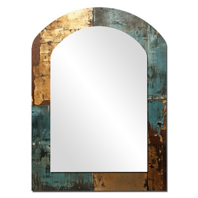 Kintsugi rétro glam rétro or sur turquoise - miroir décoratif en arc abstrait sur métal