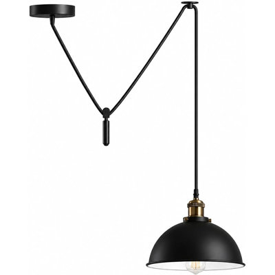 Farmhouse Pendant Light Fixture, Metal Dome Shade, 11.81-Inch Industrial Hanging Ceiling Lamp, Adjustable 2M Cord, E26 Socket, Pulley Weight for Kitchen Island, Dining Room, Cafe Decor