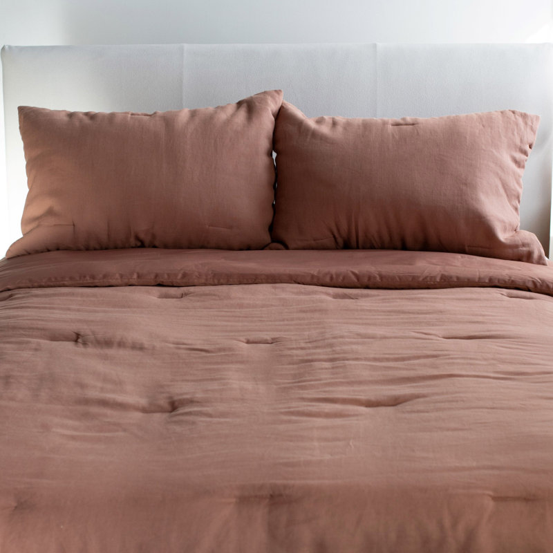 French Linen Comforter & Sham Set, Clay, King Comforter + King Pillow Shams