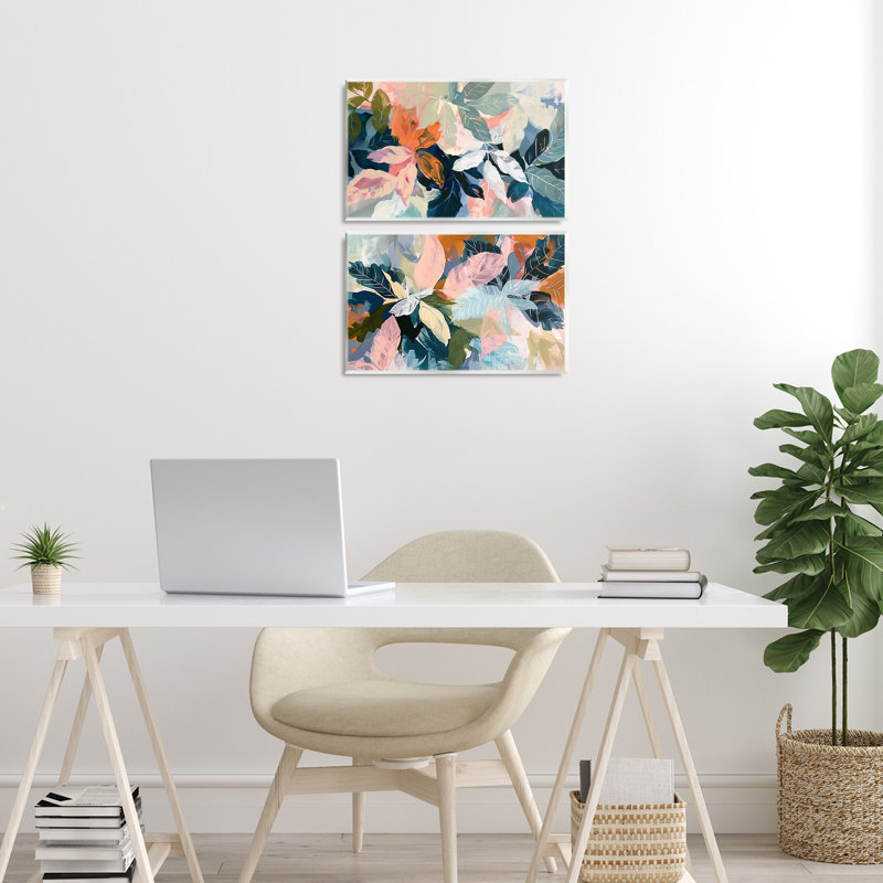 Ensemble de 2 plaques murales fleurs tropicales, design par Elara Yasna, H 10 po x l 30 po