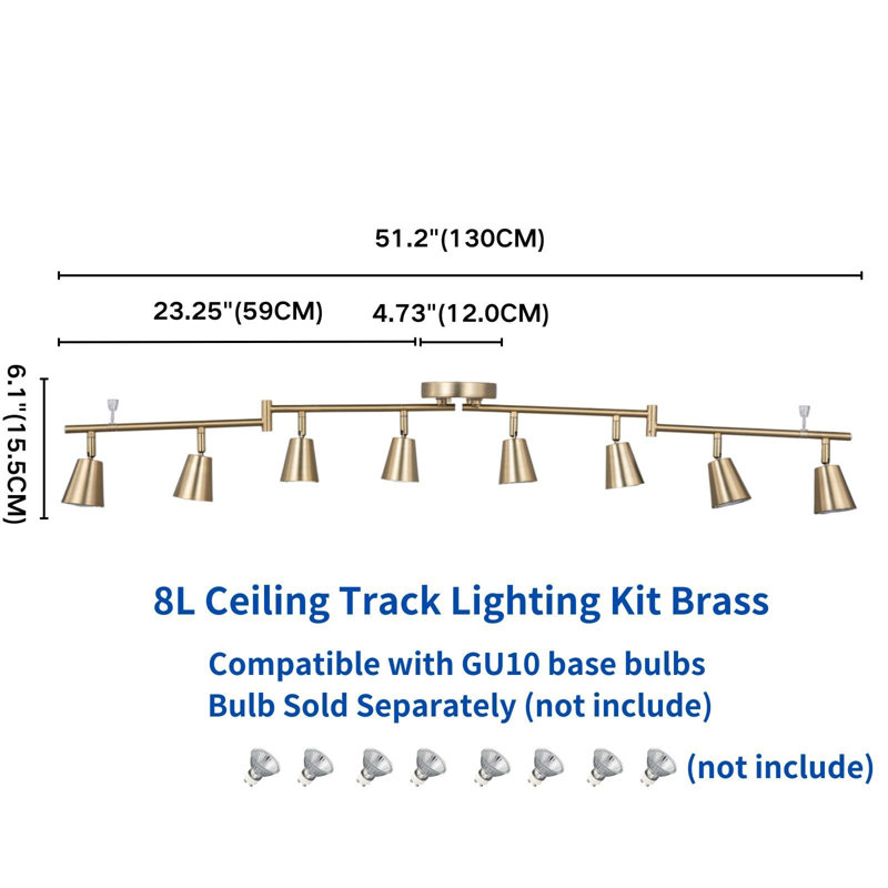 51.2" 8 -Light Track Lighting Kit,Matte Brass Adjustable,GU10 Socket Bulbs