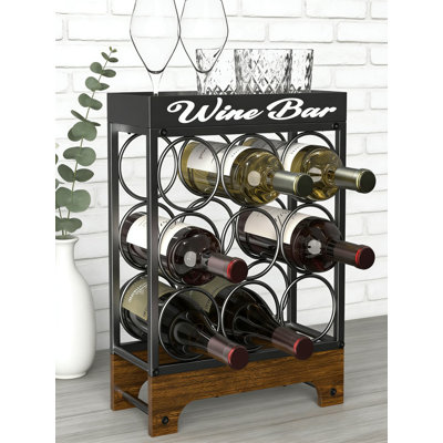 9 Bottle Countertop Wine Rack With Top Tray, 3-Tier Freestanding Wine Holder Stand For Kitchen, Bar, Cabinet Or Pantry Storage