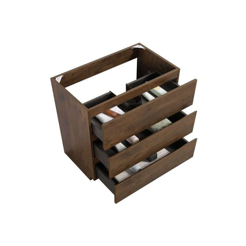 Walnut Colour Floor Unit - Without Basin, 3, Modern Elegance, Max Volume Cabinet Basin , Walnut, Storage, Walnut, 30"