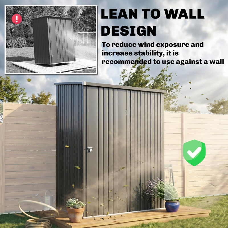 Anelia 5ft x 3ft Lean to Garden Shed Metal Single Lockable Door Black