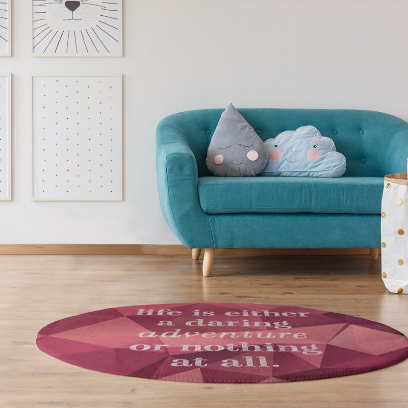 Tapis en poly-chenille life quote, Rond 5 pi