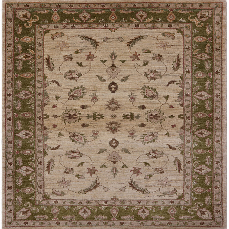 Tapis oriental beige / vert Farrow, Carré 5 pi