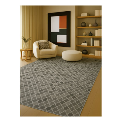 Tapis gris tissé à carreaux lavables Mosso