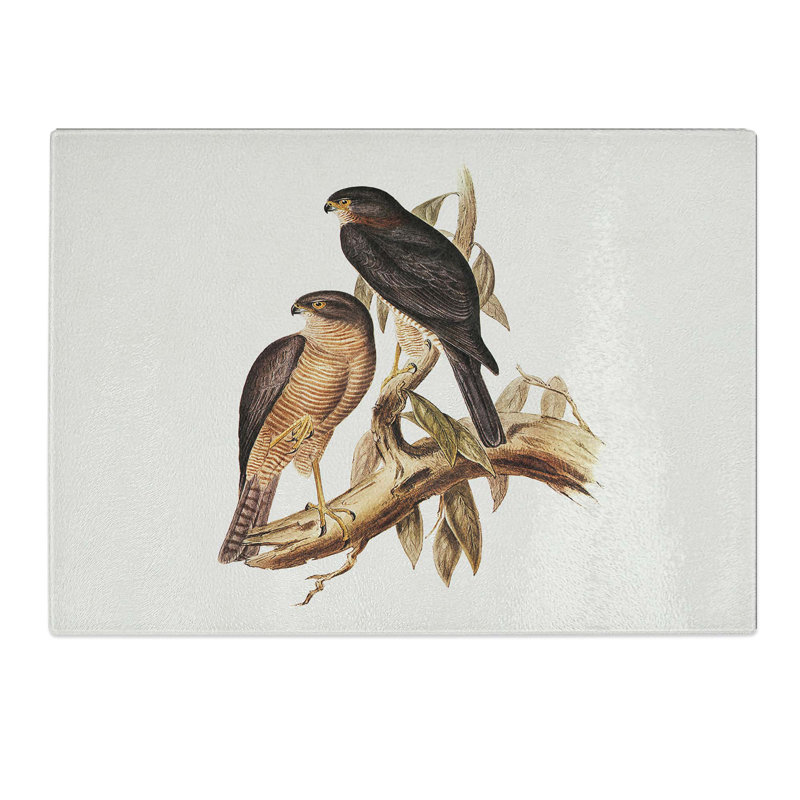 Tempered Glass Collared Sparrow Hawks Chopping Board, 39 cm W x 28.5 cm L