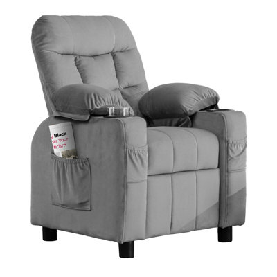 Kids Recliner with Cup Holder, Ergonomic Adjustable Velvet Lounge Chair with Footrest & Side Pockets, Toddlers Kids Baby Sofa for Bedroom by Mercer41