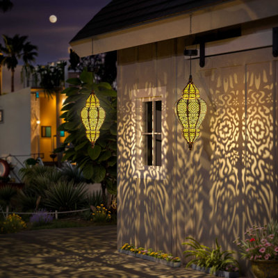 Ensemble de 1 lanterne solaire suspendue décorations de jardin d'extérieur lanterne solaire imperméable en plastique marocaine pour patio