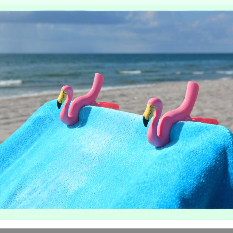 SunSecure Flamingo Beach Towel Clips - Perfect for Beach Chairs, Patio, and Poolside Use (2 Pack)