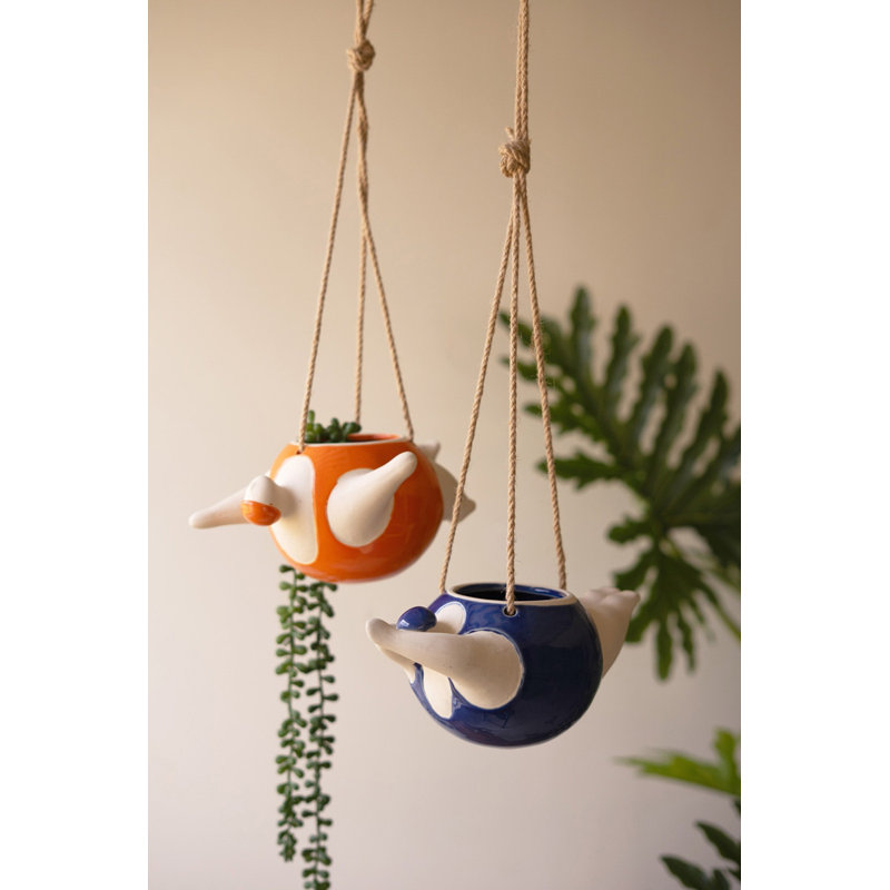  Hanging Coastal Ceramic Planters – 6.5" Tall Swimmer Style Set of 2