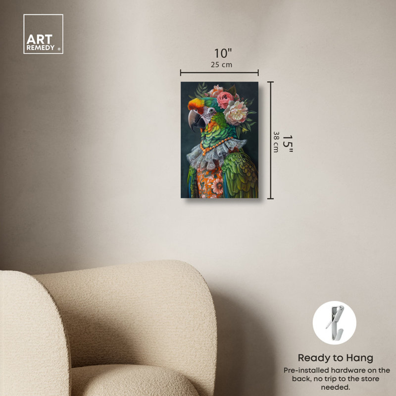 Green and Multicolor Parrot Canvas Art with Pine Frame