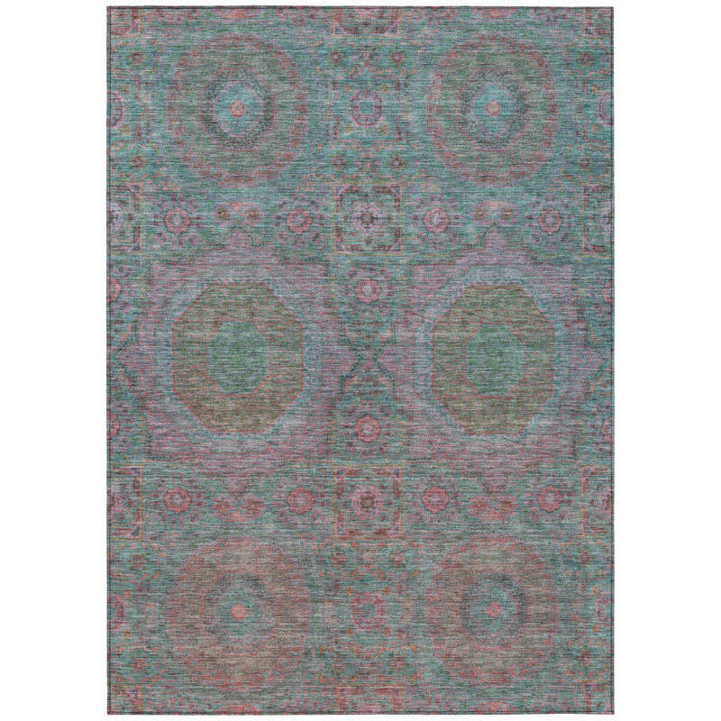 Machine Washable Indoor/Outdoor Xhevrie Teal Rug, Rectangle 8' x 10'