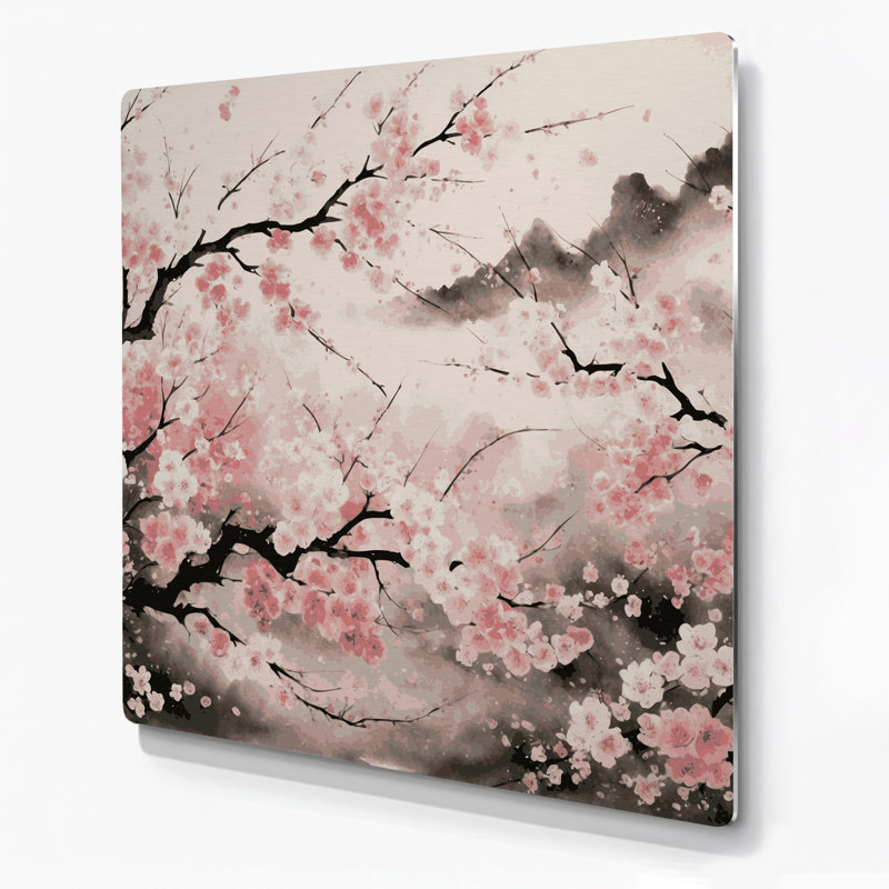 Art mural en métal Botanical Cherry Blossoms, H 96 po x l 96 po x P 0,05 po