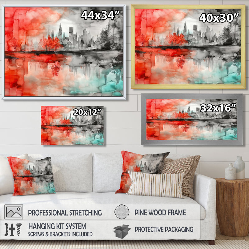 Impression sur toile Urban Oasis In Autumn Cityscape II - New York City, Impression dans un cadre flottant sans passe-parto
