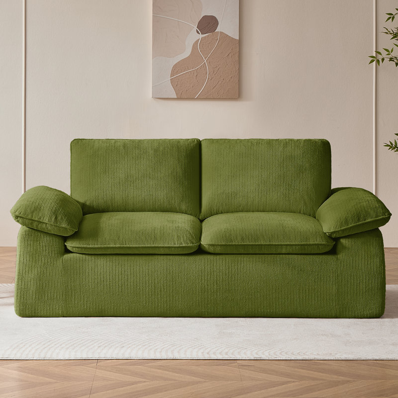 Canapé 74,8 po sans os, canapé 2 places avec coussins amovibles, canapé en chenille pour salon, Green Chenille