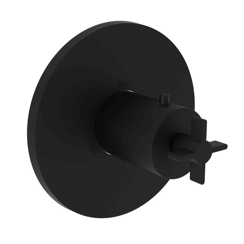 Tolmin 3/4" Round Thermostatic Trim Plate With Handle, Flat Black