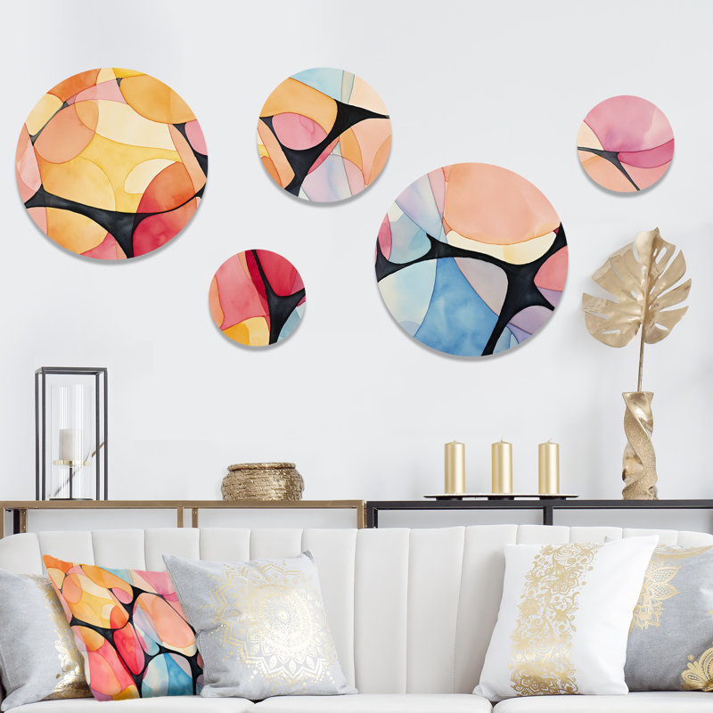 Ensemble de 5 tuiles géométriques aux couleurs douces géométriques III