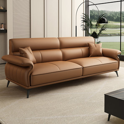 Canapé modulaire brun en cuir véritable
