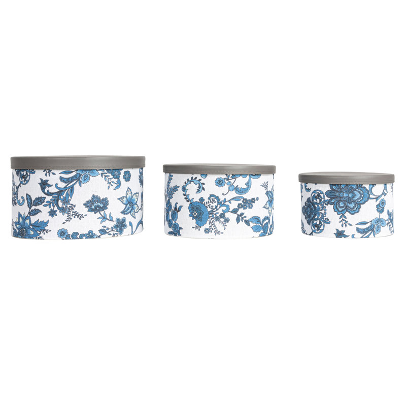 Boîtes à chapeaux rondes, Bleu / blanc / gris