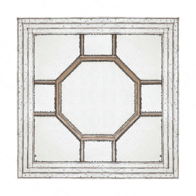 Antique Decorative Square Wall Decor Mirror With Mirrored Frame And Interior Frame Made Of Mdf And Glass