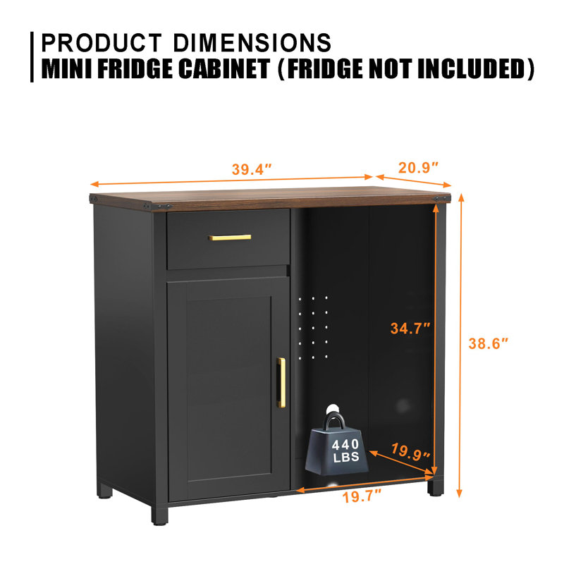 Coffee Bar with Mini Fridge Space, Mini Fridge Cabinet Stand,Liquor Wine Cabinet for Dorm, Kitchen or Office, 39.4" W X 20.9" D Tabletop