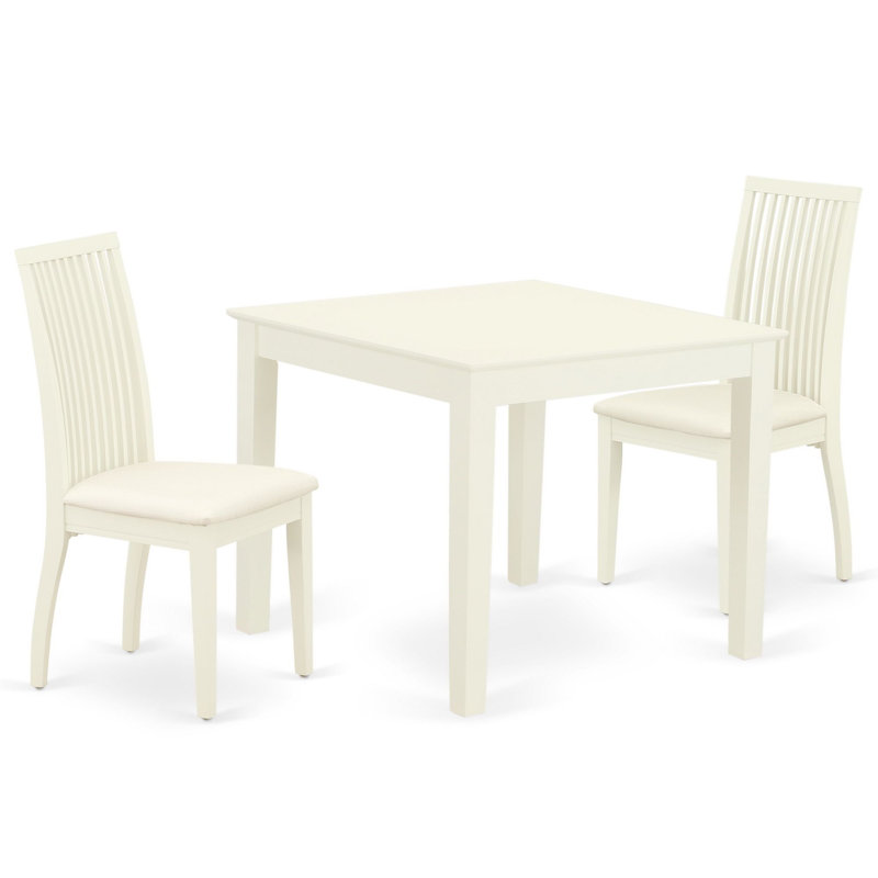 Ensemble de table de cuisine 3 pièces pour petits espaces comprenant une table de salle à manger carrée et 2 chaises en lin, blanc lin