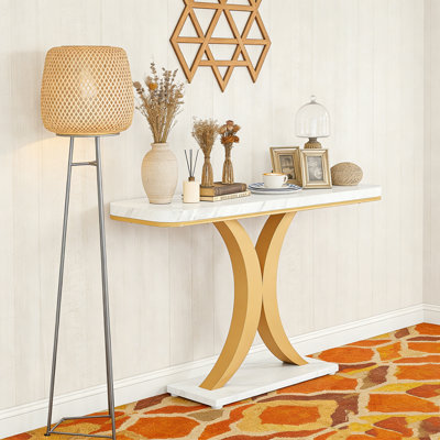 Narrow Entryway Foyer Table with Geometric Base