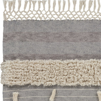 Gray Woven Cotton Striped Throw Blanket