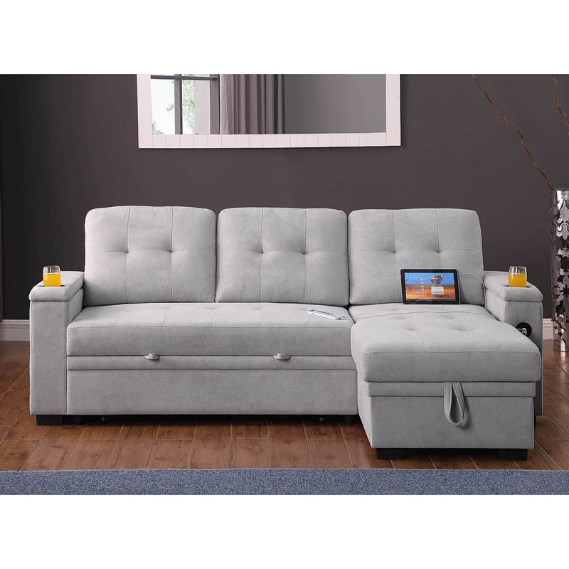 Canapé-lit modulaire réversible en tissu tissé avec méridienne de rangement, Gris
