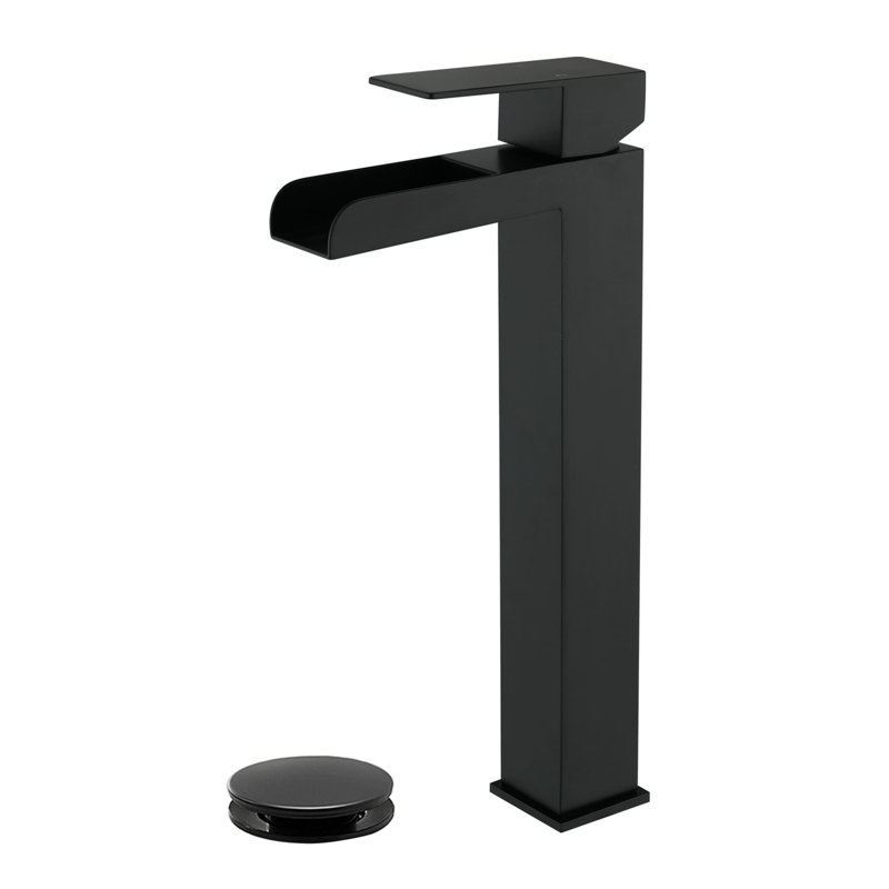 Single Hole Bathroom Vessel Faucet With Pop-Up Drain Kit Waterfall Vessel Bathroom Sink Faucet Stainless Steel Single Handle Tall Bathroom Basin Taps